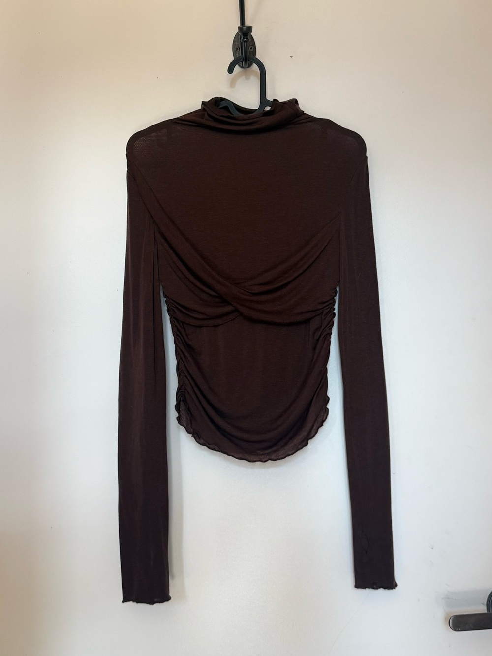Long-Sleeve Draped Crop Top Chocolate Brown